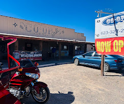 Brian Fajardo's Goldwing parked at the Desert Rose Bar & Grill storefront on opening day in Arlington, AZ